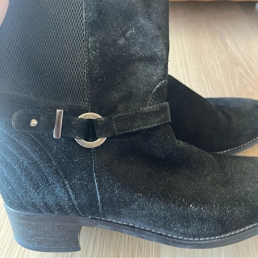 ** Aquatalia Tall Knee High Riding Boots Leather Suede Black 7.5